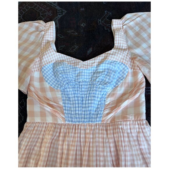 NWOT Prabal Gurung Sweetheart Neckline Midi Dress | Pink Blue Gingham Plaid sz 4 - Picture 4 of 11